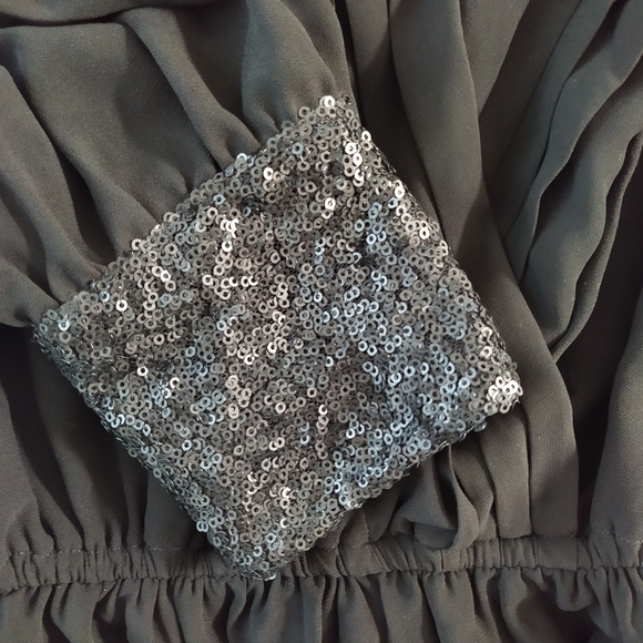 Sequined Cuff Surplice Black Dress - Picture 5 of 6